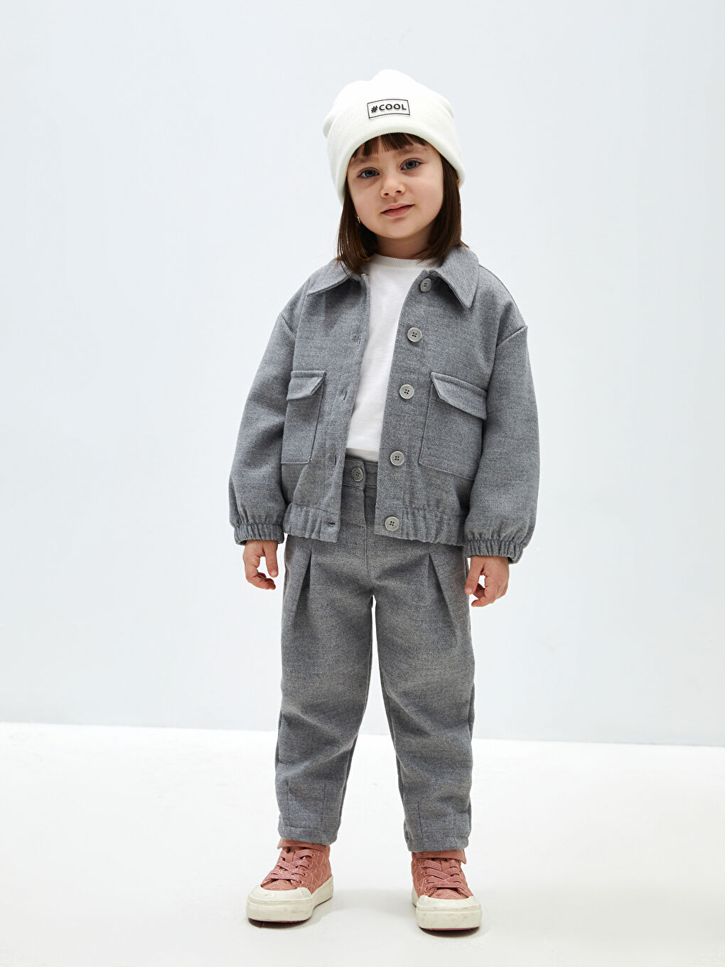 Gri Basic Uzun Kollu Kız Bebek Gömlek Ceket-2