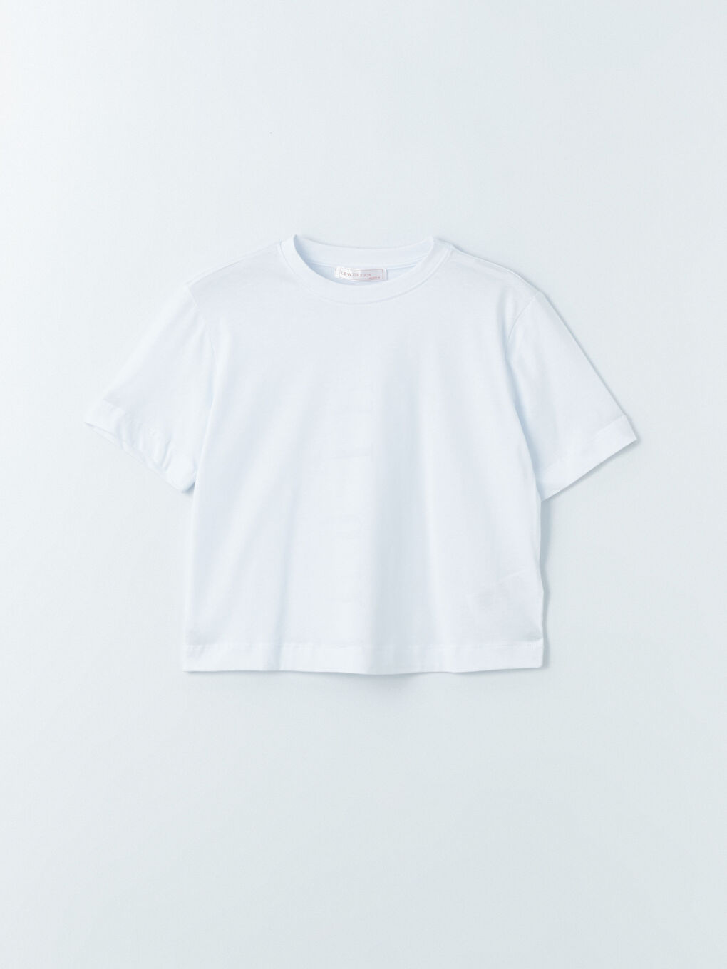 Beyaz Petite Bisiklet Yaka Düz Kısa Kollu Kadın Tişört-5