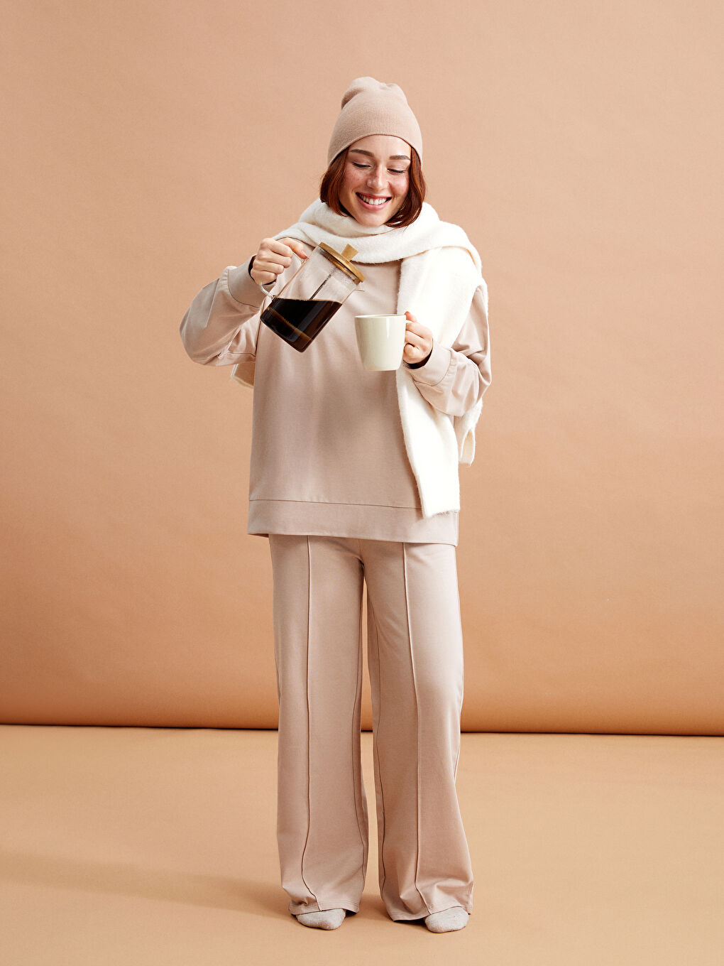 Petite Crew Neck Plain Long Sleeve Women's Sweatshirt -W3KA95Z8-GJH