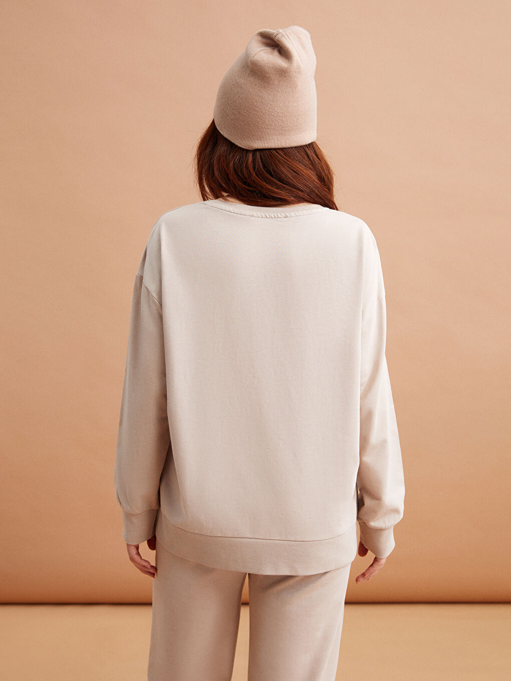 Petite Crew Neck Plain Long Sleeve Women's Sweatshirt -W3KA95Z8-GJH