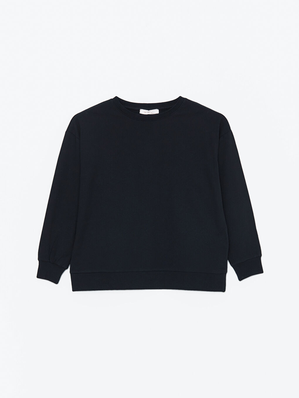 Siyah Petite Bisiklet Yaka Düz Uzun Kollu Kadın Sweatshirt-4