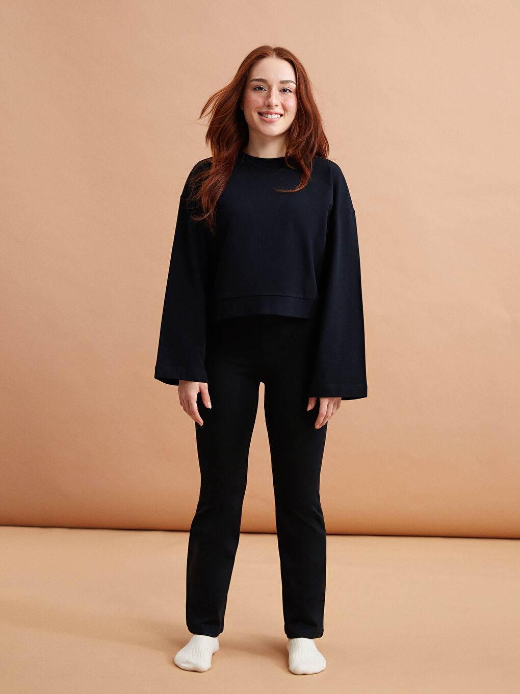 Petite Women's Elastic Waist Straight Trousers -W3KB01Z8-CVL