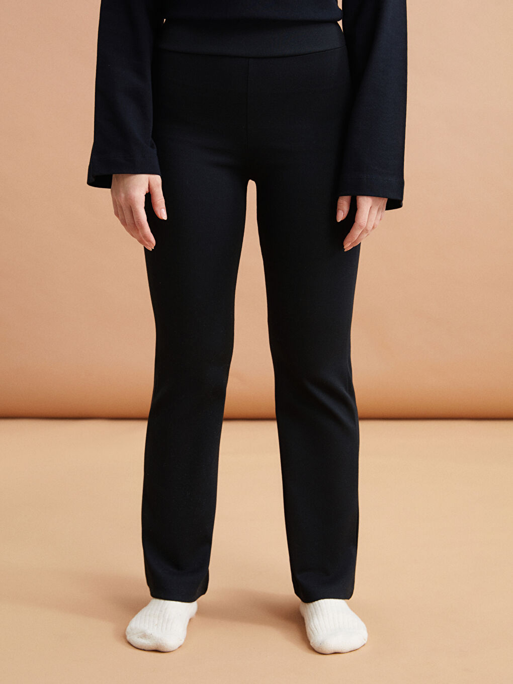Petite Women's Elastic Waist Straight Trousers -W3KB01Z8-CVL