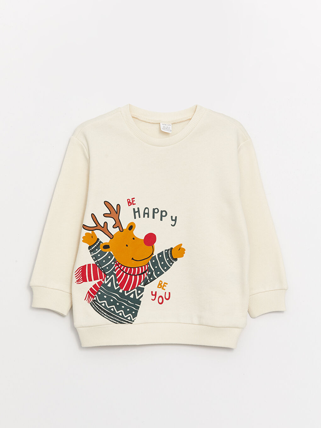 LCW baby Açık Bej Bisiklet Yaka Uzun Kollu Yılbaşı Tema Baskılı Erkek Bebek Sweatshirt