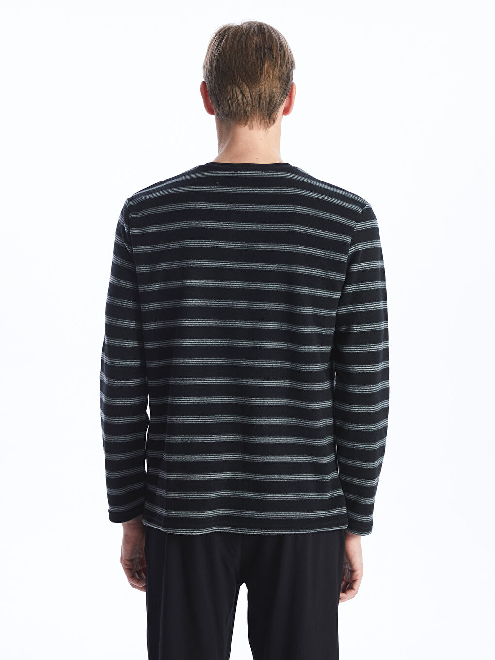 Siyah Bisiklet Yaka Uzun Kollu Erkek Pijama Üst-4