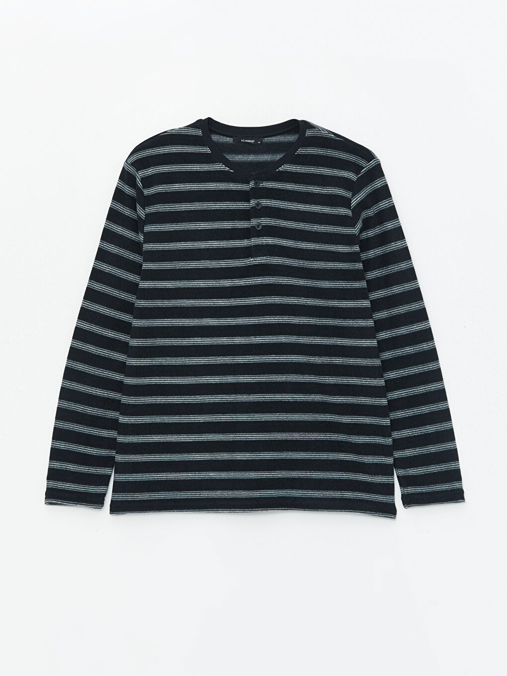 Siyah Bisiklet Yaka Uzun Kollu Erkek Pijama Üst-5