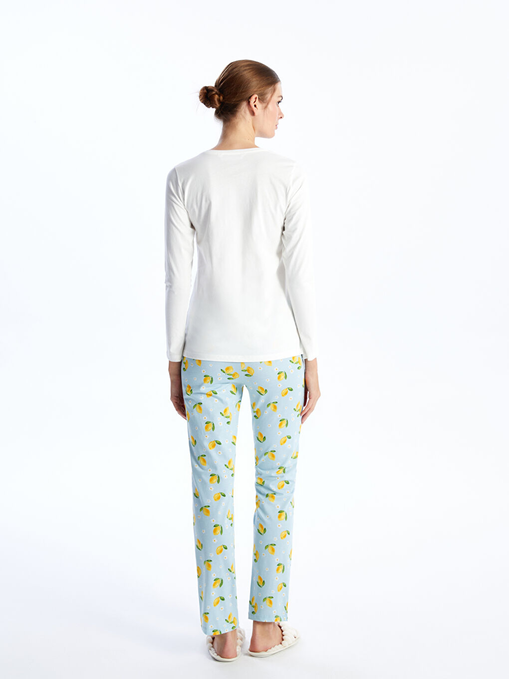 Mavi Bisiklet Yaka Baskılı Uzun Kollu Kadın Pijama Takımı-4