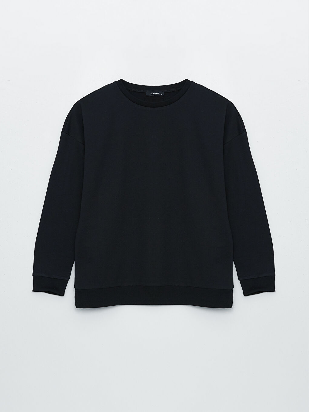 Siyah Bisiklet Yaka Düz Uzun Kollu Kadın Sweatshirt-5