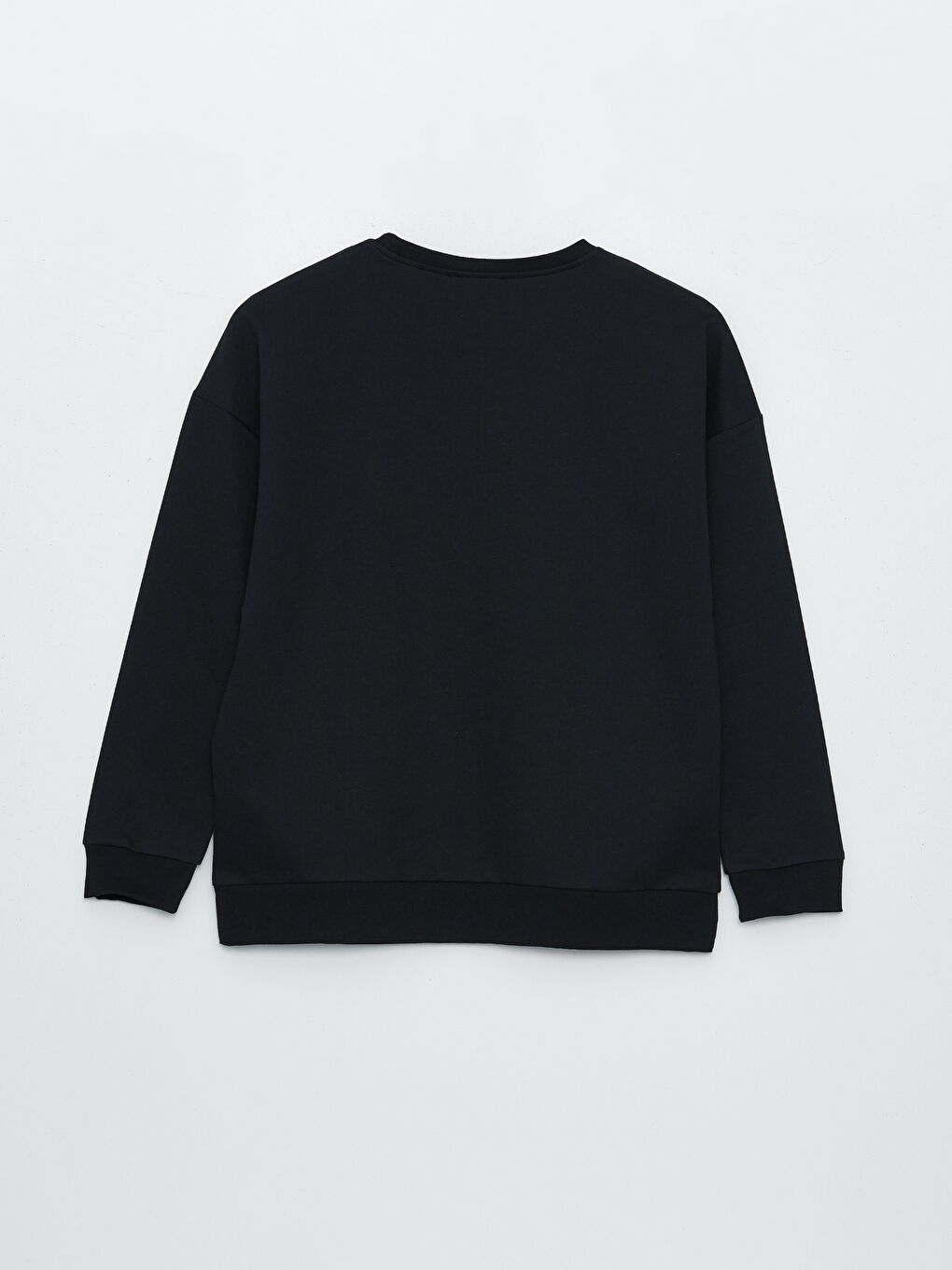 Siyah Bisiklet Yaka Düz Uzun Kollu Kadın Sweatshirt-6