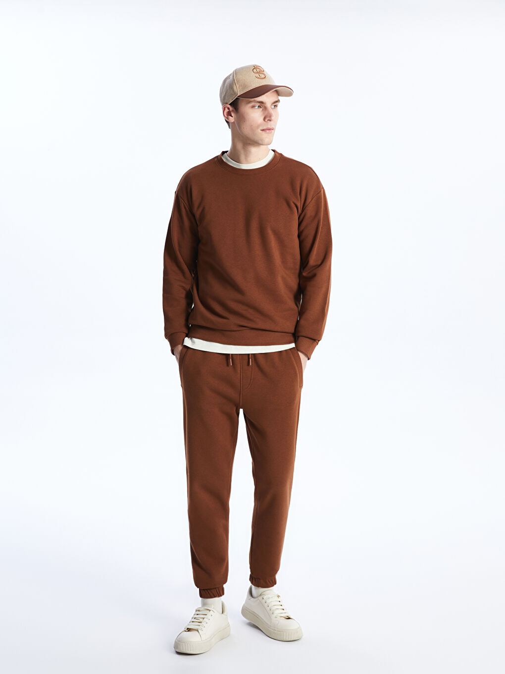 Kahverengi Slim Fit Erkek Kalın Eşofman Altı