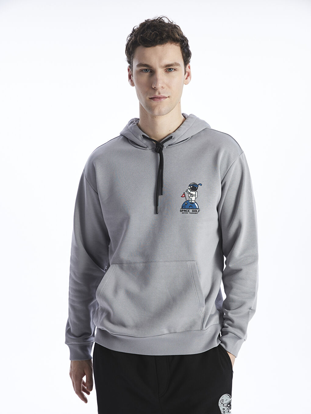 LCW Casual Gri Uzun Kollu Baskılı Erkek Hoodie