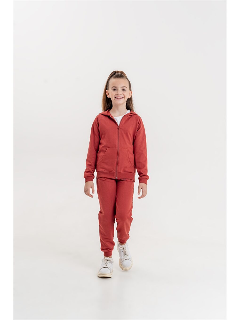 Mışıl Kids Kahverengi Kapüşonlu Basic Uzun Kollu Kız Çocuk Sweatshirt ve Eşofman Alt 2'li Takım - 2