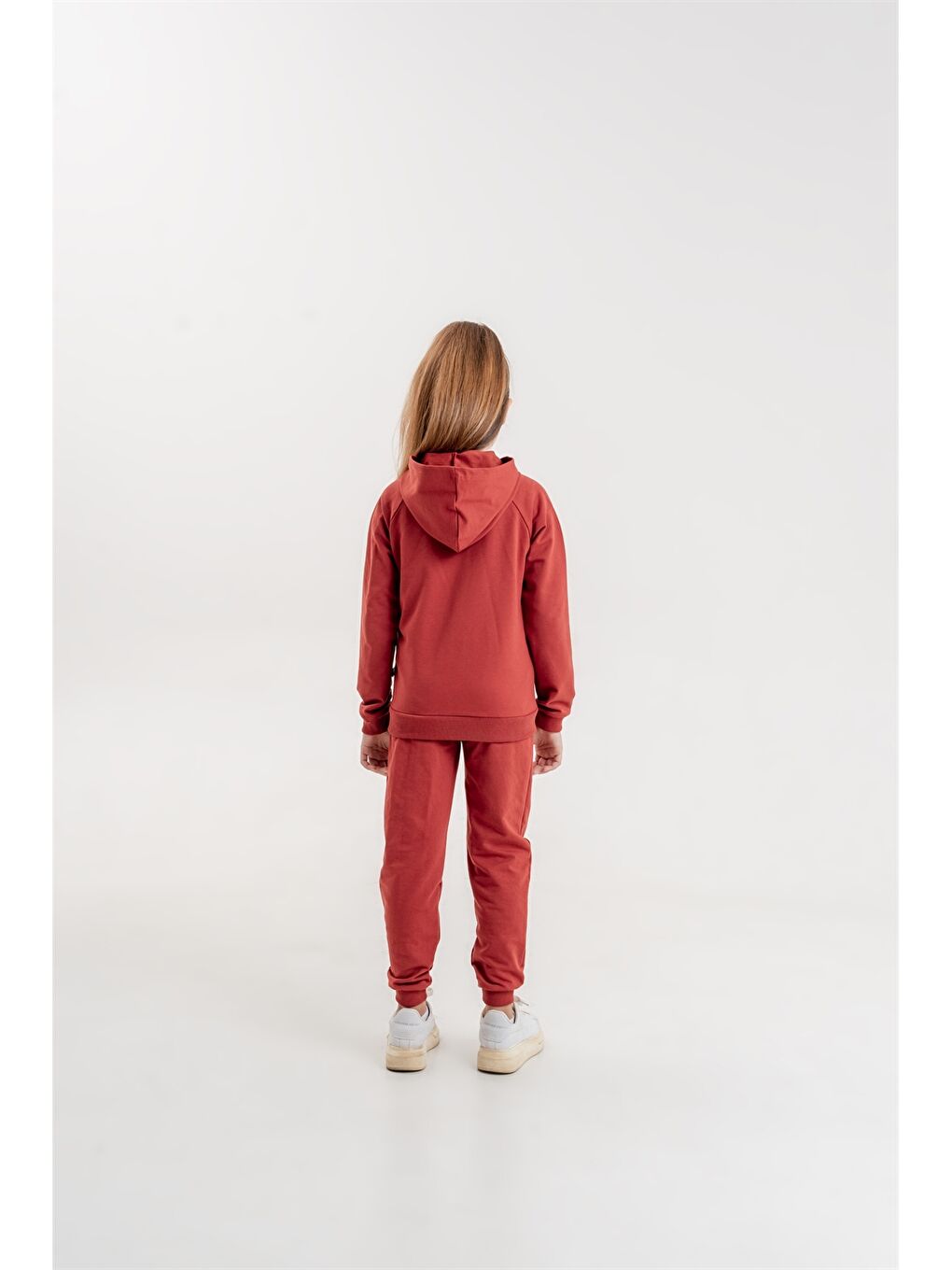 Mışıl Kids Kahverengi Kapüşonlu Basic Uzun Kollu Kız Çocuk Sweatshirt ve Eşofman Alt 2'li Takım - 4