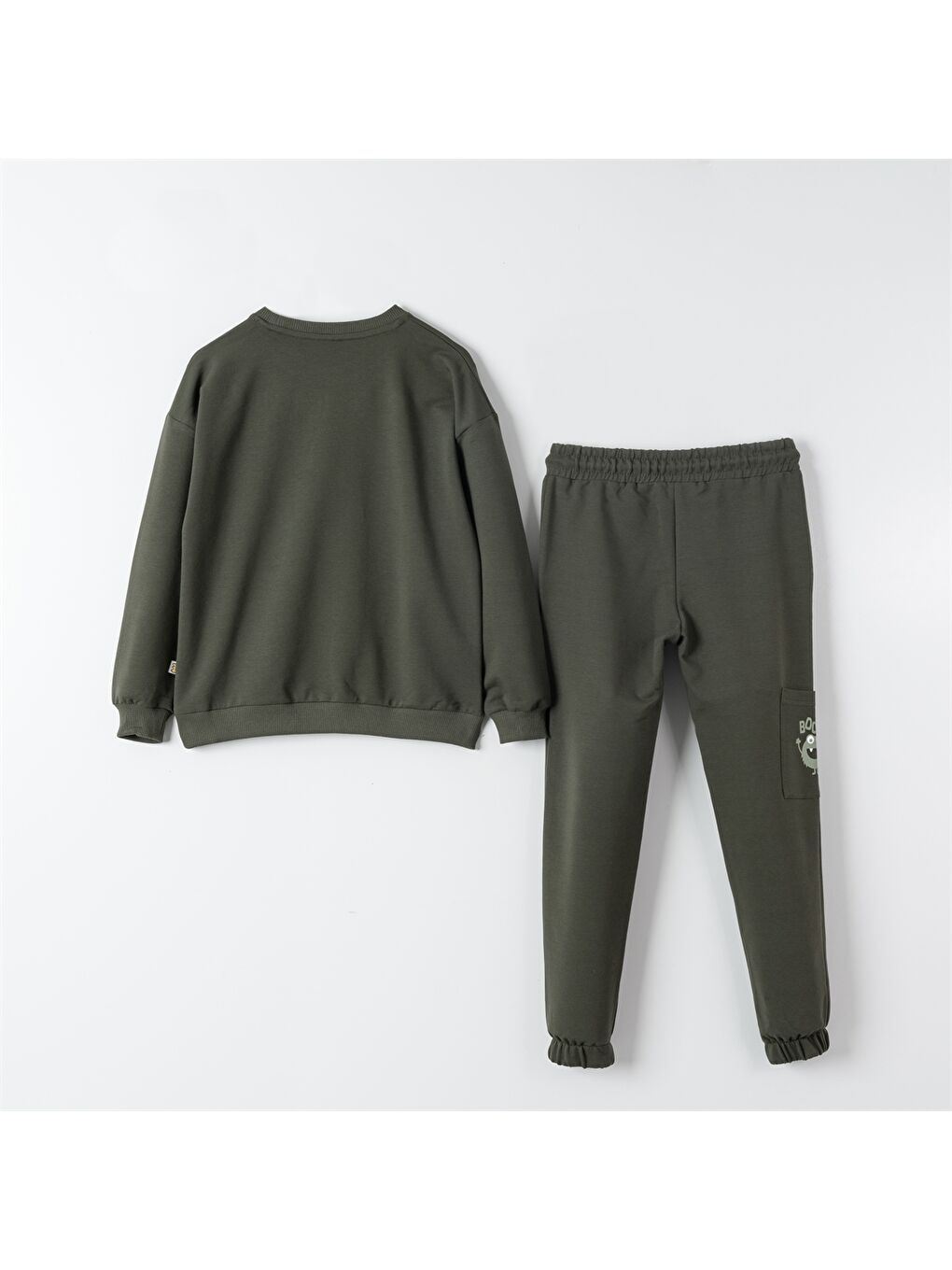 Haki Bisiklet Yaka Uzun Kollu Erkek Çocuk Sweatshirt ve Eşofman Alt 2'li Takım-1