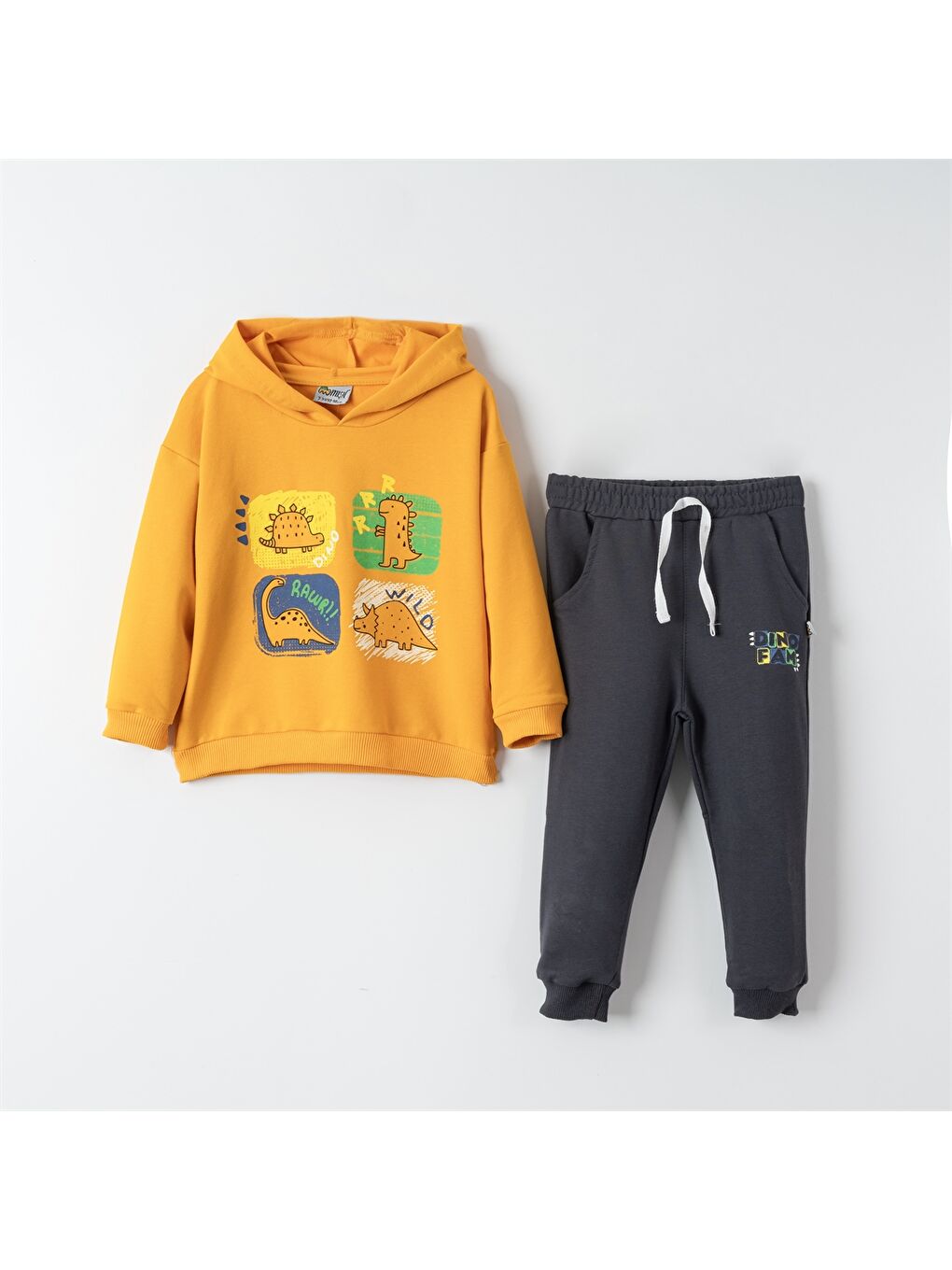 Mışıl Kids Sarı Kapüşonlu Uzun Kollu Erkek Bebek Sweatshirt ve Eşofman Alt 2'li Takım