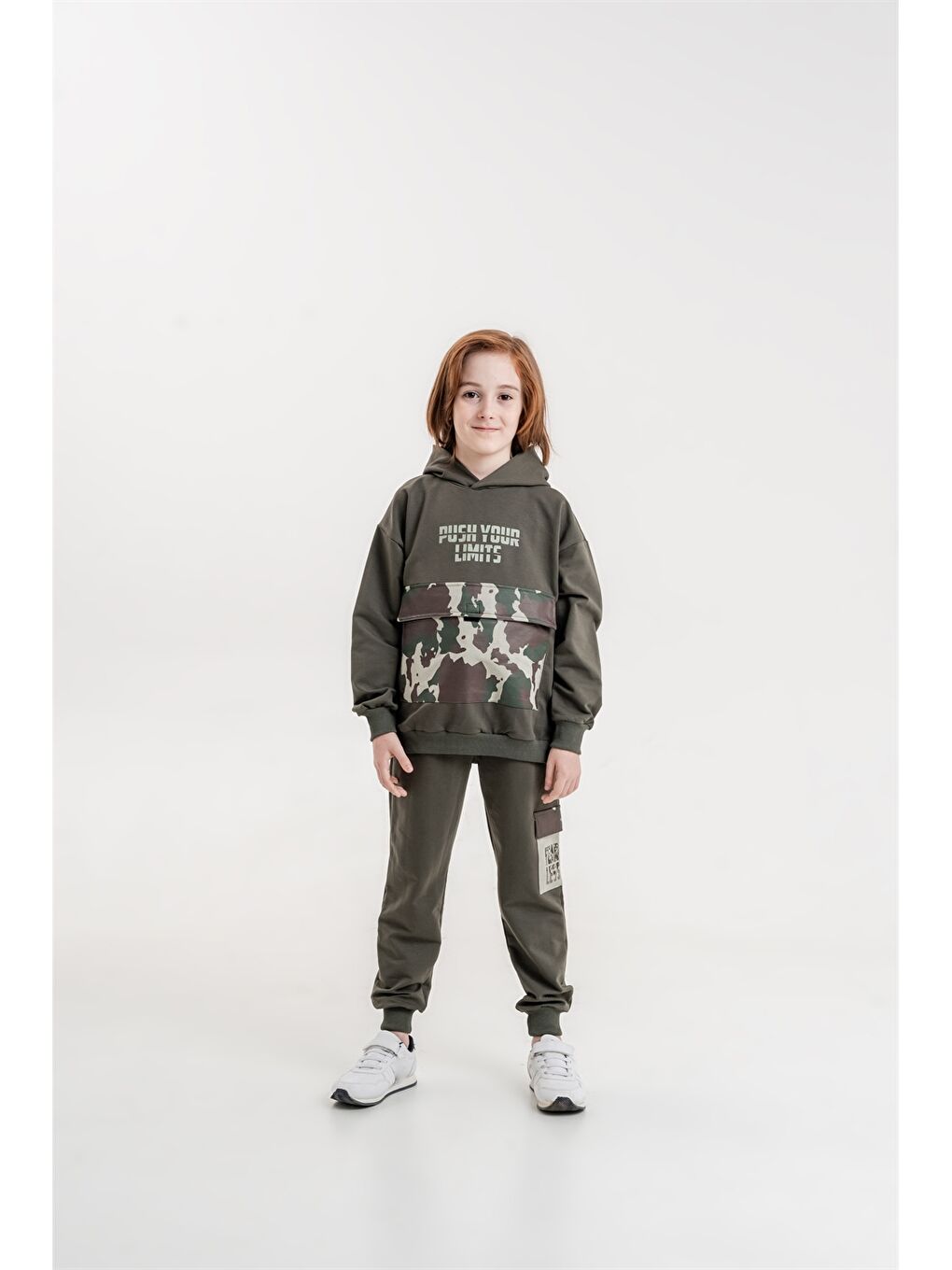 Mışıl Kids Haki Kapüşonlu Uzun Kollu Erkek Çocuk Sweatshirt ve Eşofman Alt 2'li Takım - 1