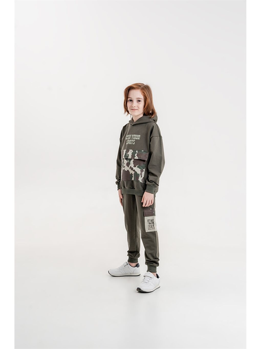 Mışıl Kids Haki Kapüşonlu Uzun Kollu Erkek Çocuk Sweatshirt ve Eşofman Alt 2'li Takım - 2