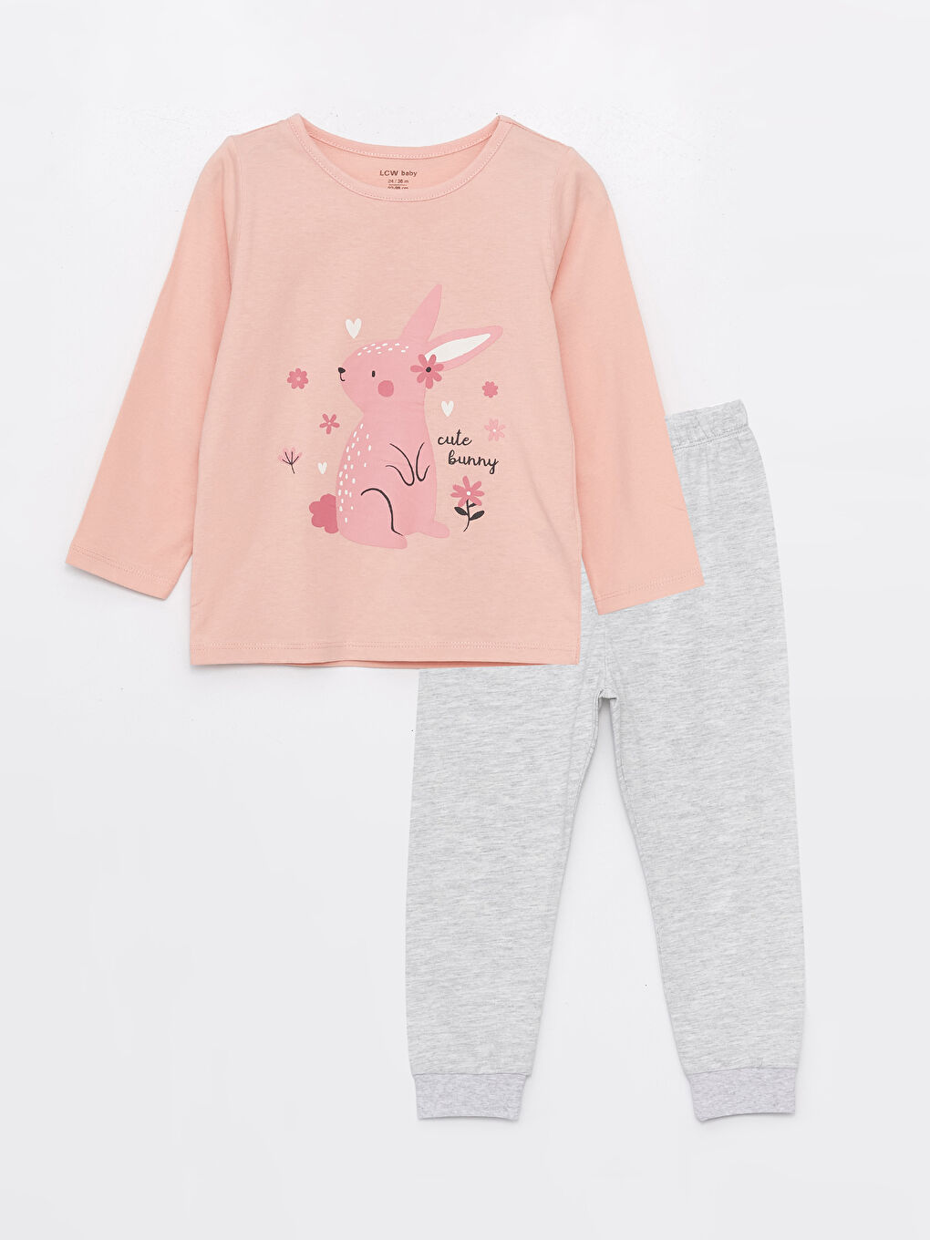 LCW baby Pembe Bisiklet Yaka Baskılı Kız Bebek Pijama Takımı