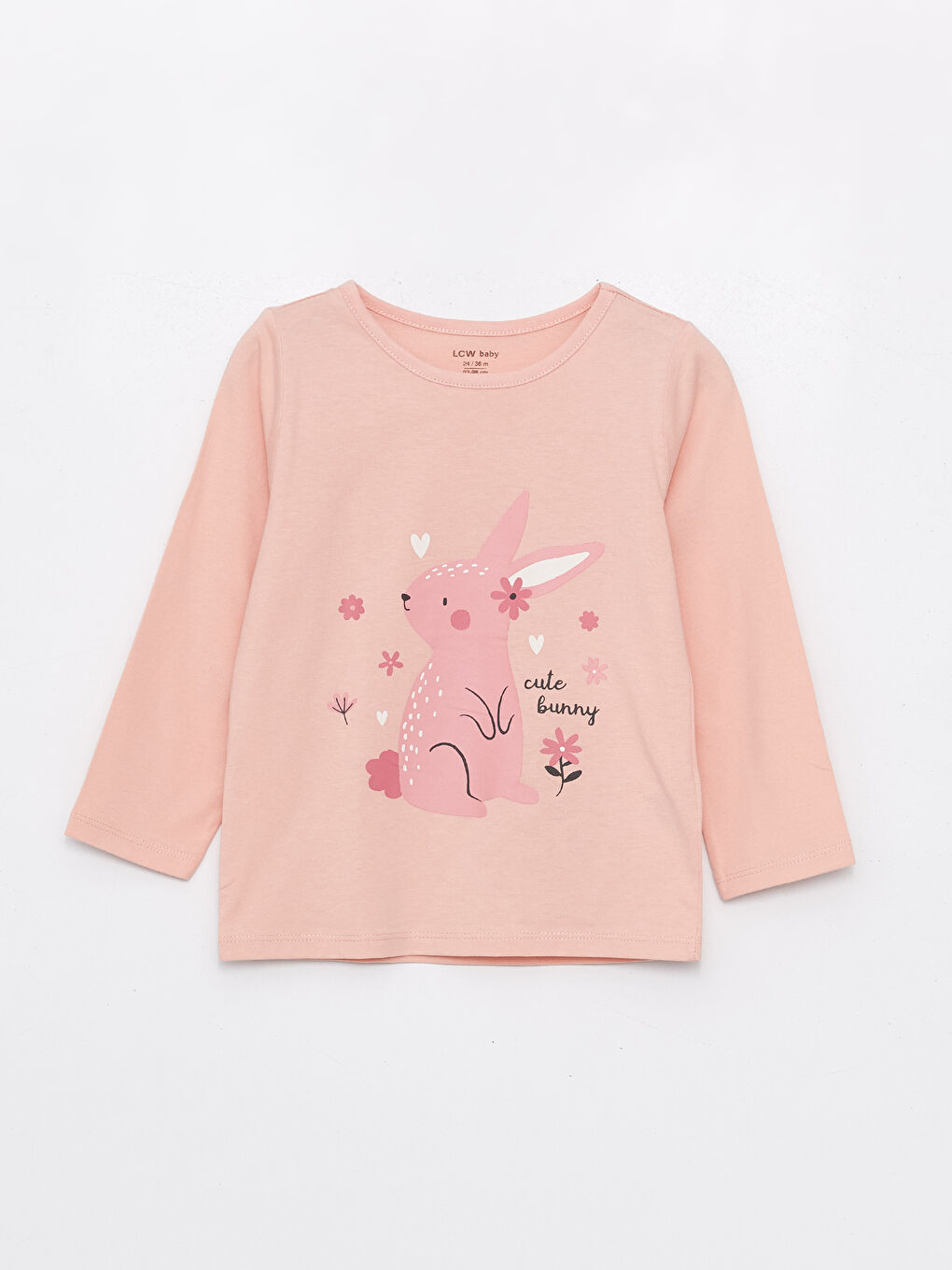 LCW baby Pembe Bisiklet Yaka Baskılı Kız Bebek Pijama Takımı - 1