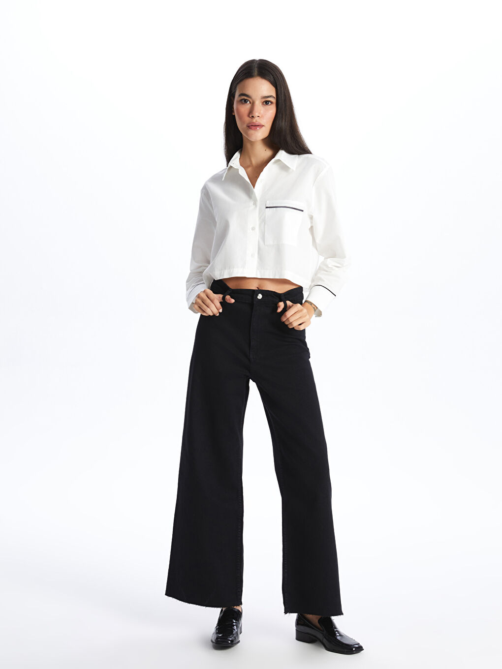 Siyah Wideleg Kadın Jean Pantolon