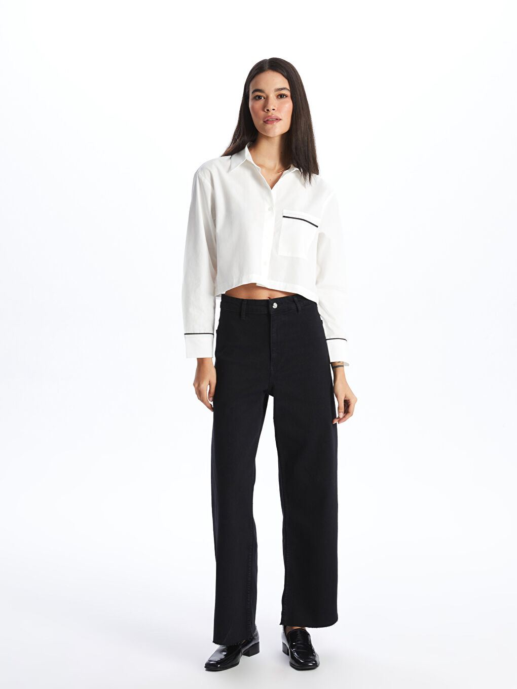 Siyah Wideleg Kadın Jean Pantolon-2