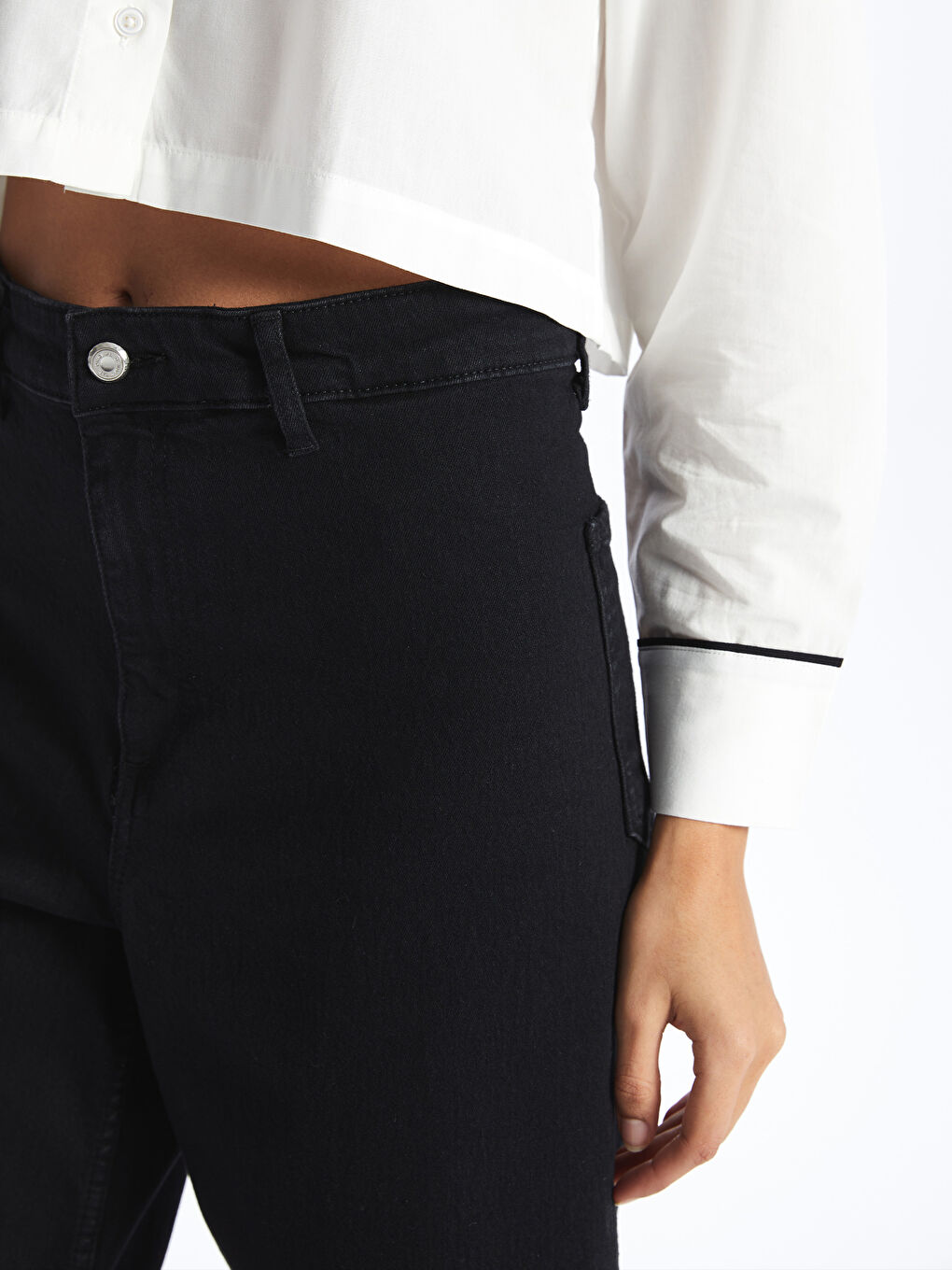 Siyah Wideleg Kadın Jean Pantolon-3