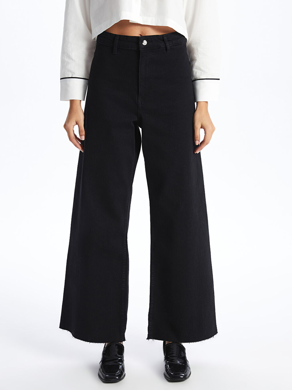 Siyah Wideleg Kadın Jean Pantolon-4