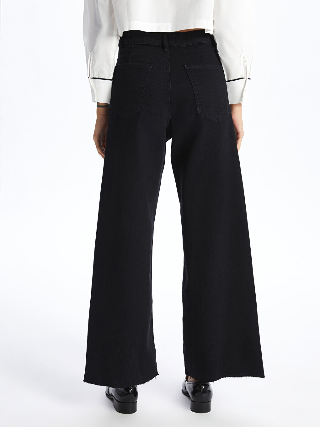 Siyah Wideleg Kadın Jean Pantolon-5