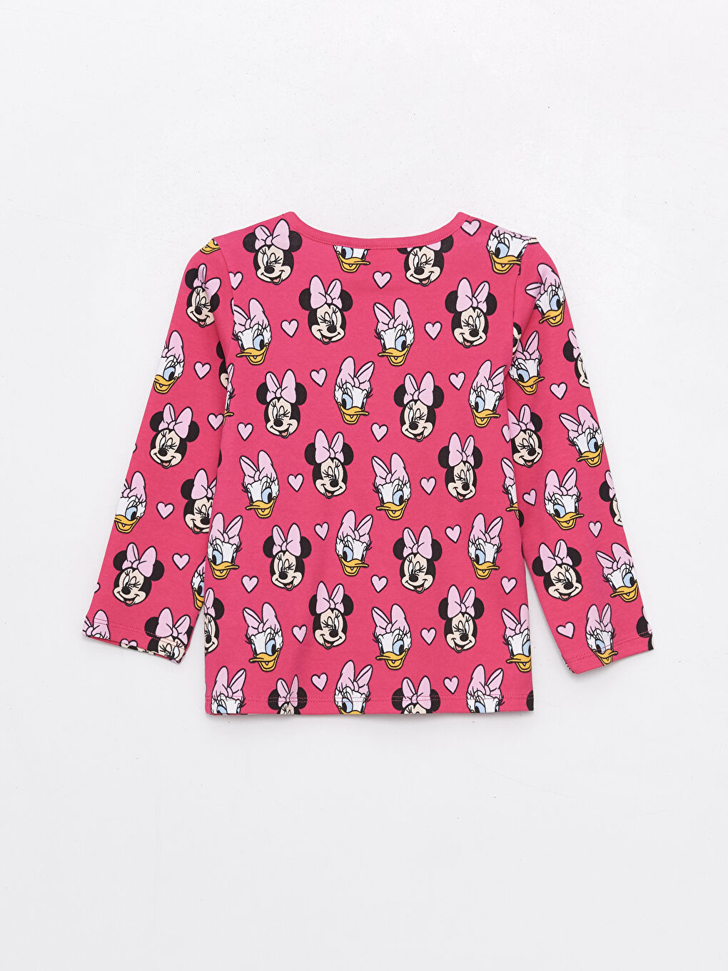 Pembe Bisiklet Yaka Minnie Mouse Baskılı Kız Çocuk Pijama Üst-1