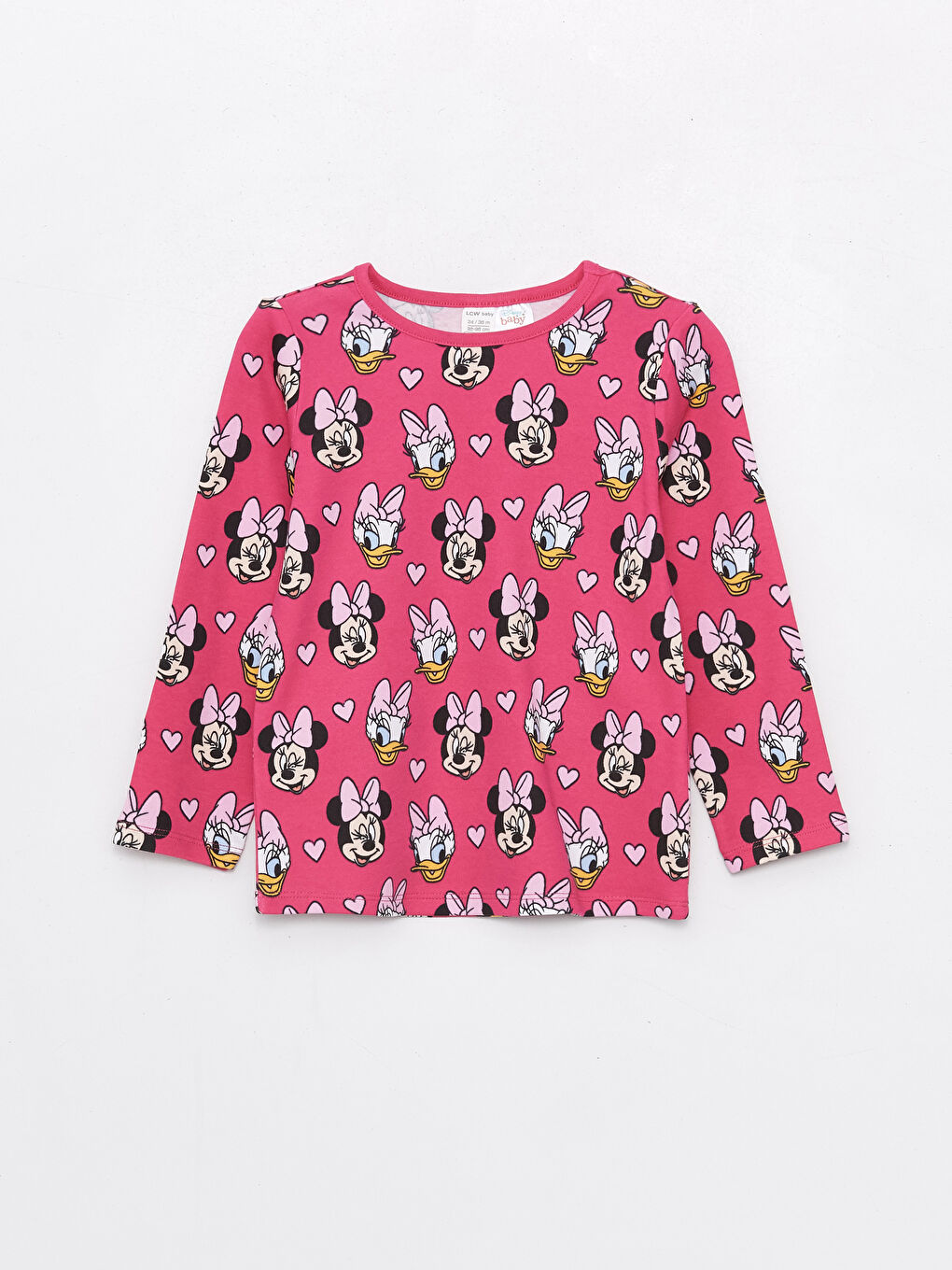 LCW baby Pembe Baskılı Bisiklet Yaka Minnie Mouse Baskılı Kız Bebek Pijama Takımı - 1