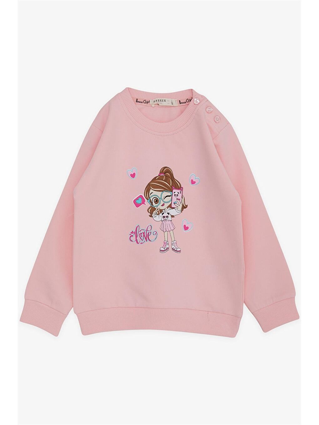 Breeze Pembe Bisiklet Yaka Uzun Kollu Kız Bebek Sweatshirt