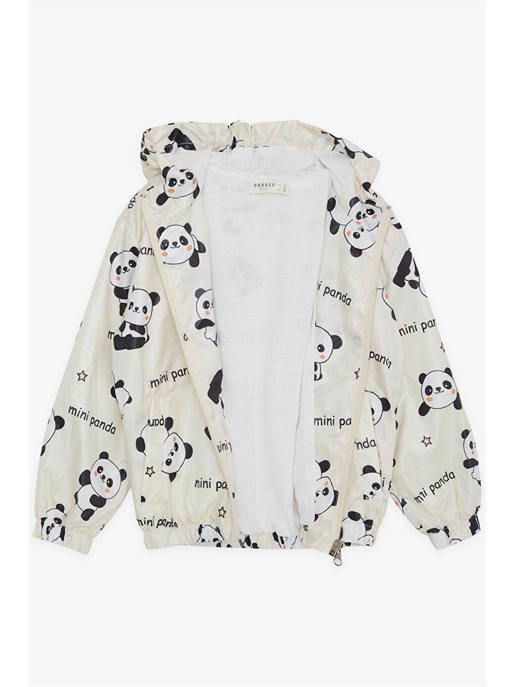 Ekru Kapüşonlu Uzun Kollu Desenli Erkek Bebek Yağmurluk-1