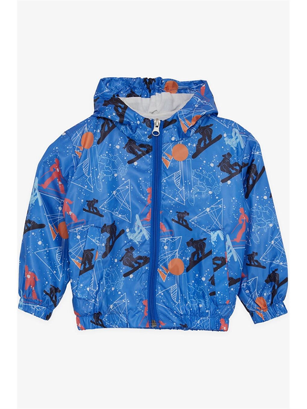 Mavi Kapüşonlu Uzun Kollu Desenli Erkek Bebek Yağmurluk