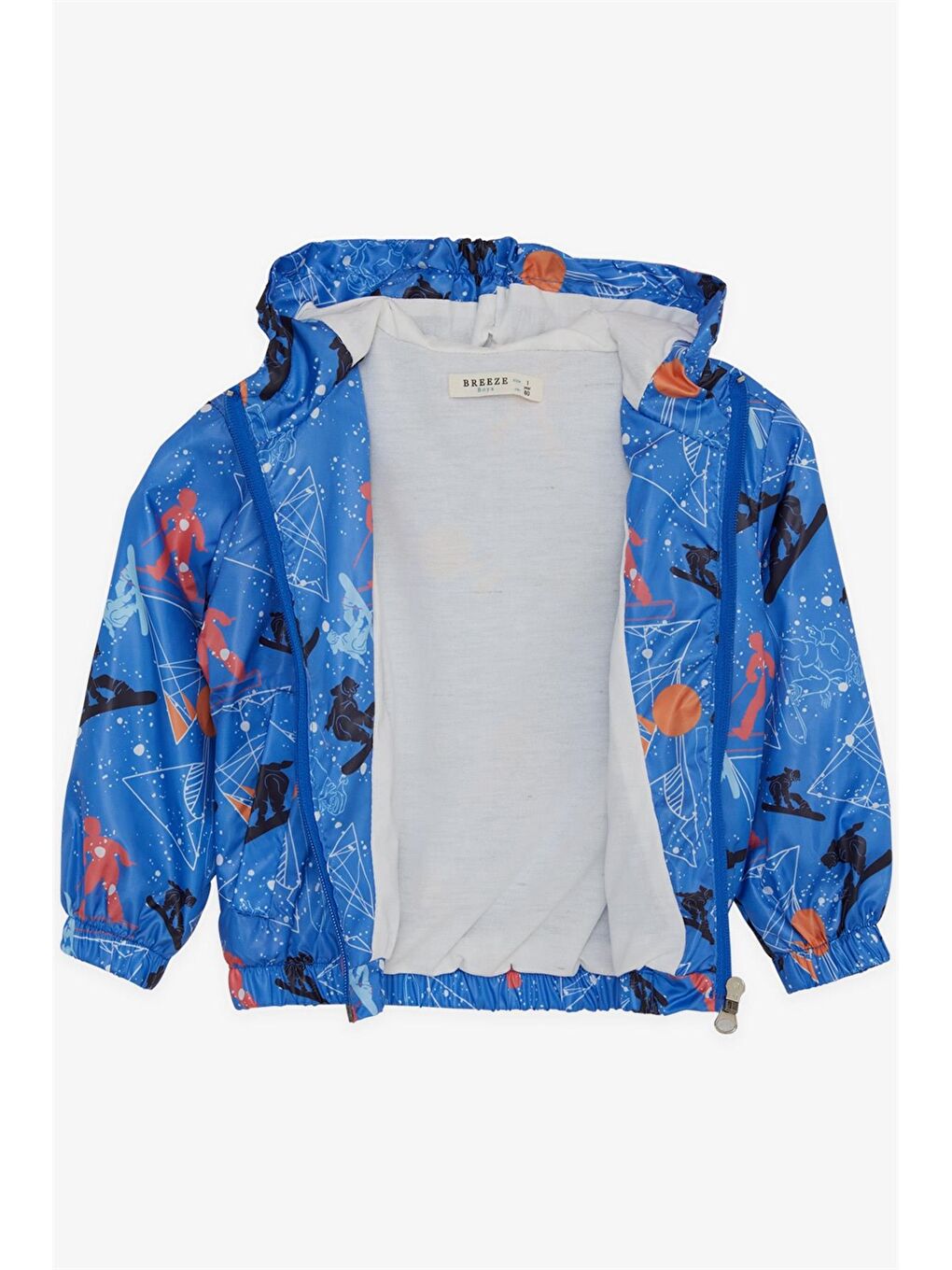 Mavi Kapüşonlu Uzun Kollu Desenli Erkek Bebek Yağmurluk-1