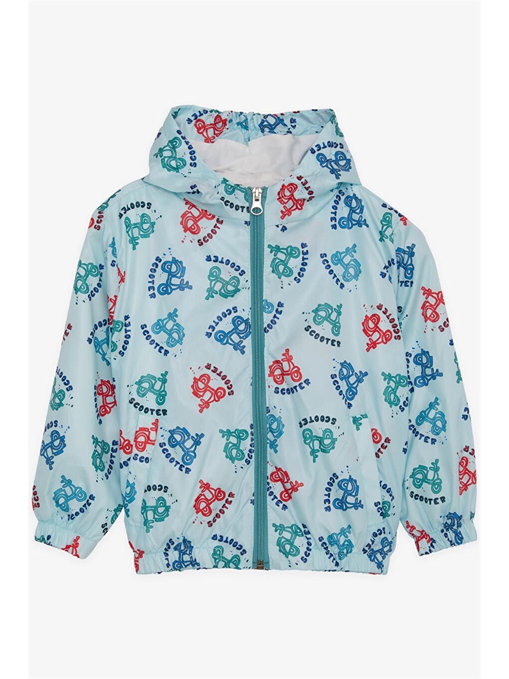 Mavi Kapüşonlu Uzun Kollu Desenli Erkek Bebek Yağmurluk