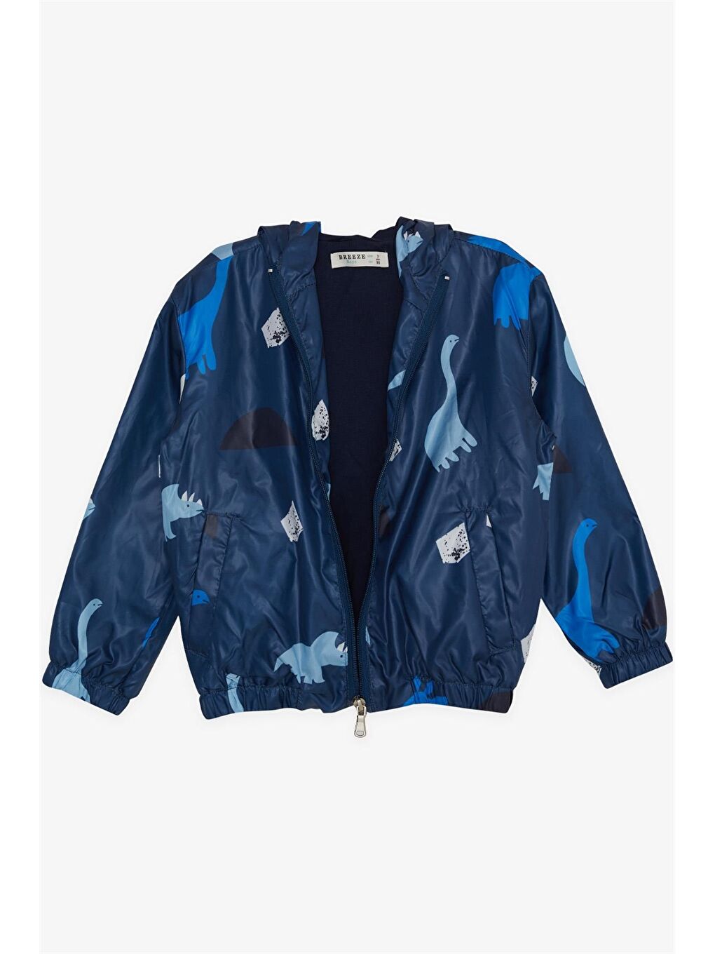 Mavi Kapüşonlu Uzun Kollu Desenli Erkek Bebek Yağmurluk-1