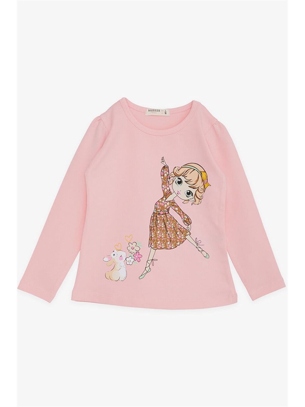 Pembe Bisiklet Yaka Uzun Kollu Kız Bebek Tişört