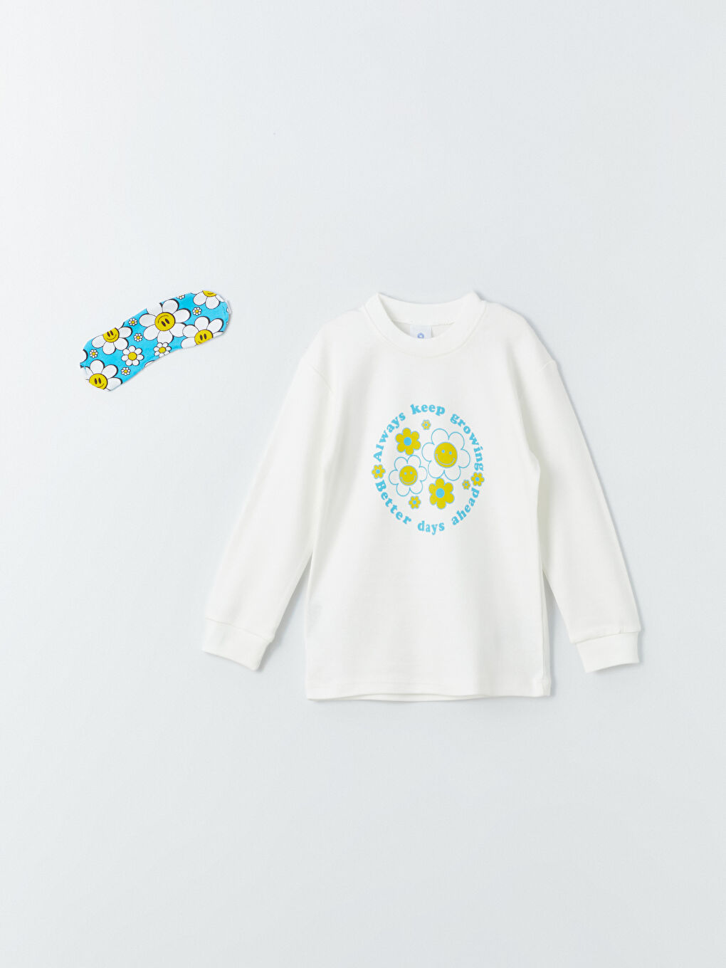 Beyaz Bisiklet Yaka Baskılı Kız Bebek 2'li Pijama Takımı-1