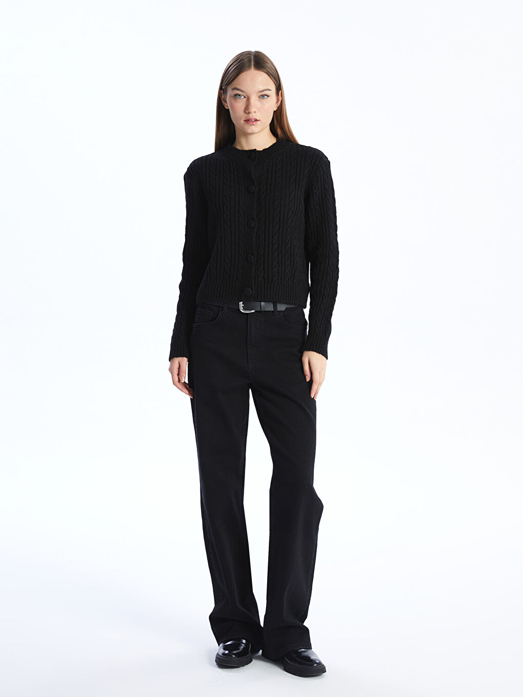 Siyah Wideleg Kadın Jean Pantolon-1