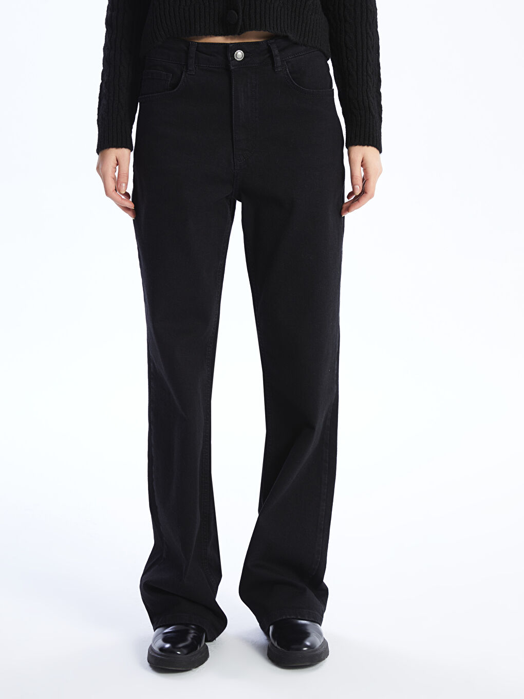 Siyah Wideleg Kadın Jean Pantolon-2