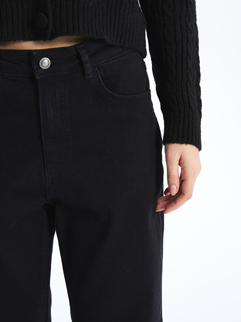 Siyah Wideleg Kadın Jean Pantolon-4