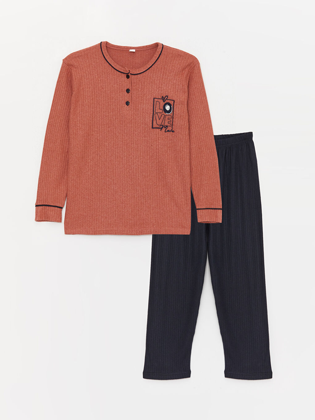 Kahverengi Bisiklet Yaka Kadın Pijama Takım