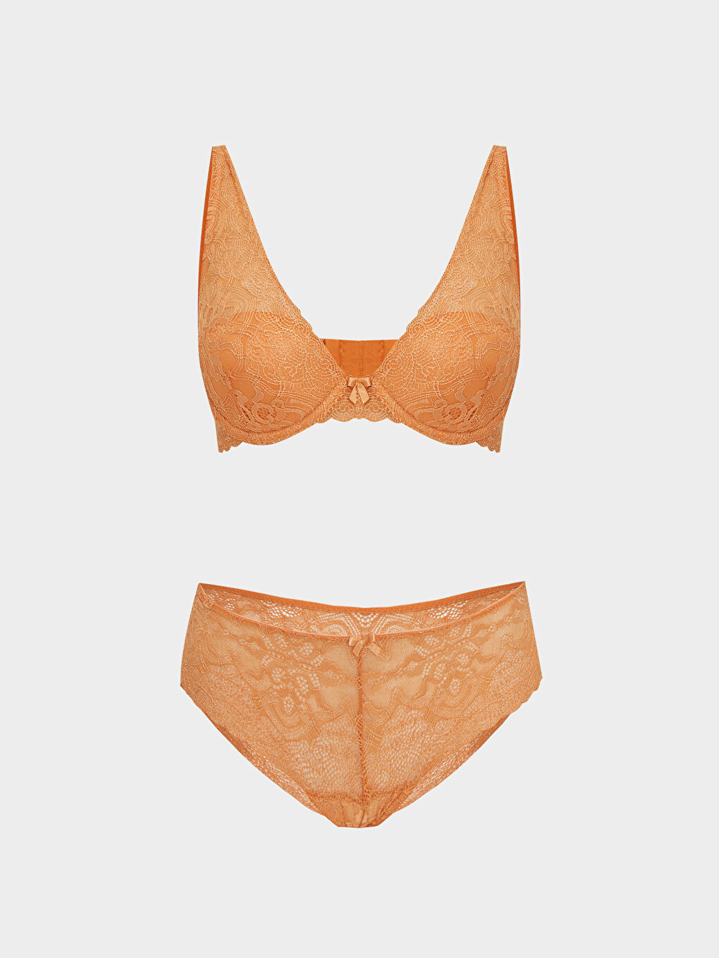 Kahverengi Dantelli Kadın İç Giyim Takım
