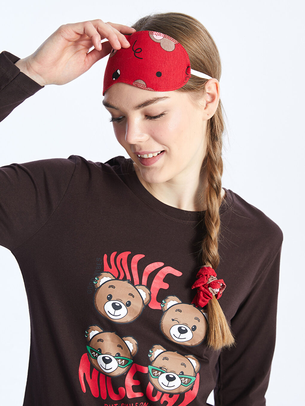 Kahverengi Bisiklet Yaka Kadın Pijama Takım-1