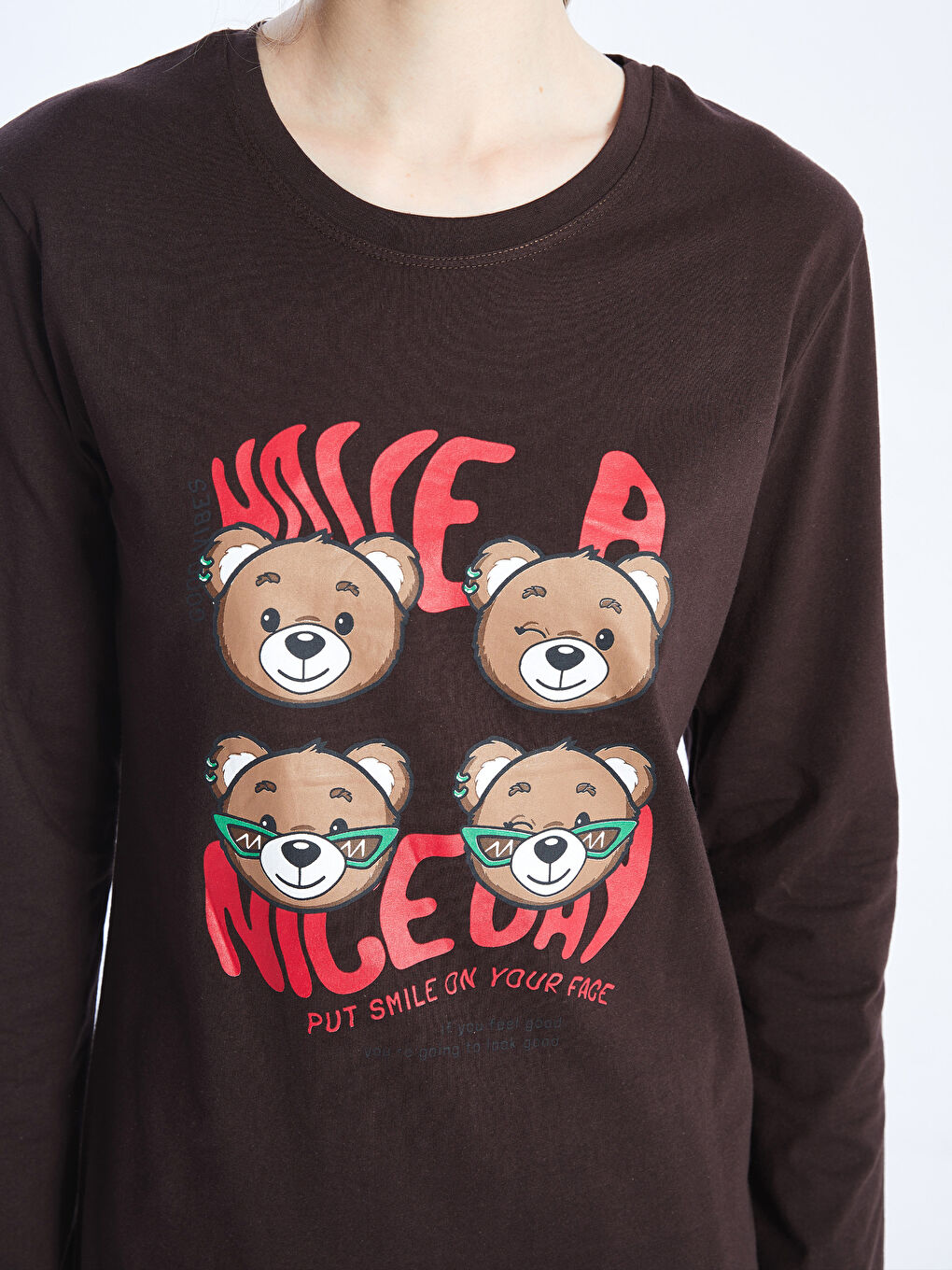 Kahverengi Bisiklet Yaka Kadın Pijama Takım-3