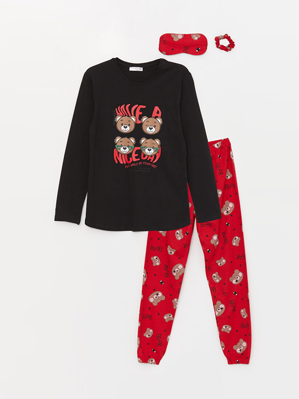 Siyah Bisiklet Yaka Kadın Pijama Takım