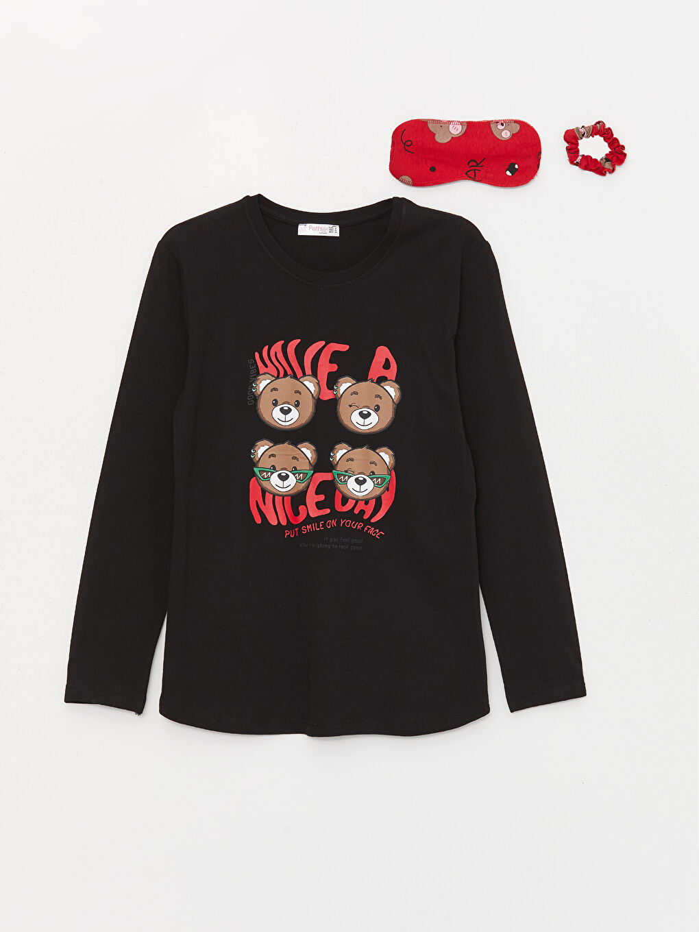 Siyah Bisiklet Yaka Kadın Pijama Takım-1