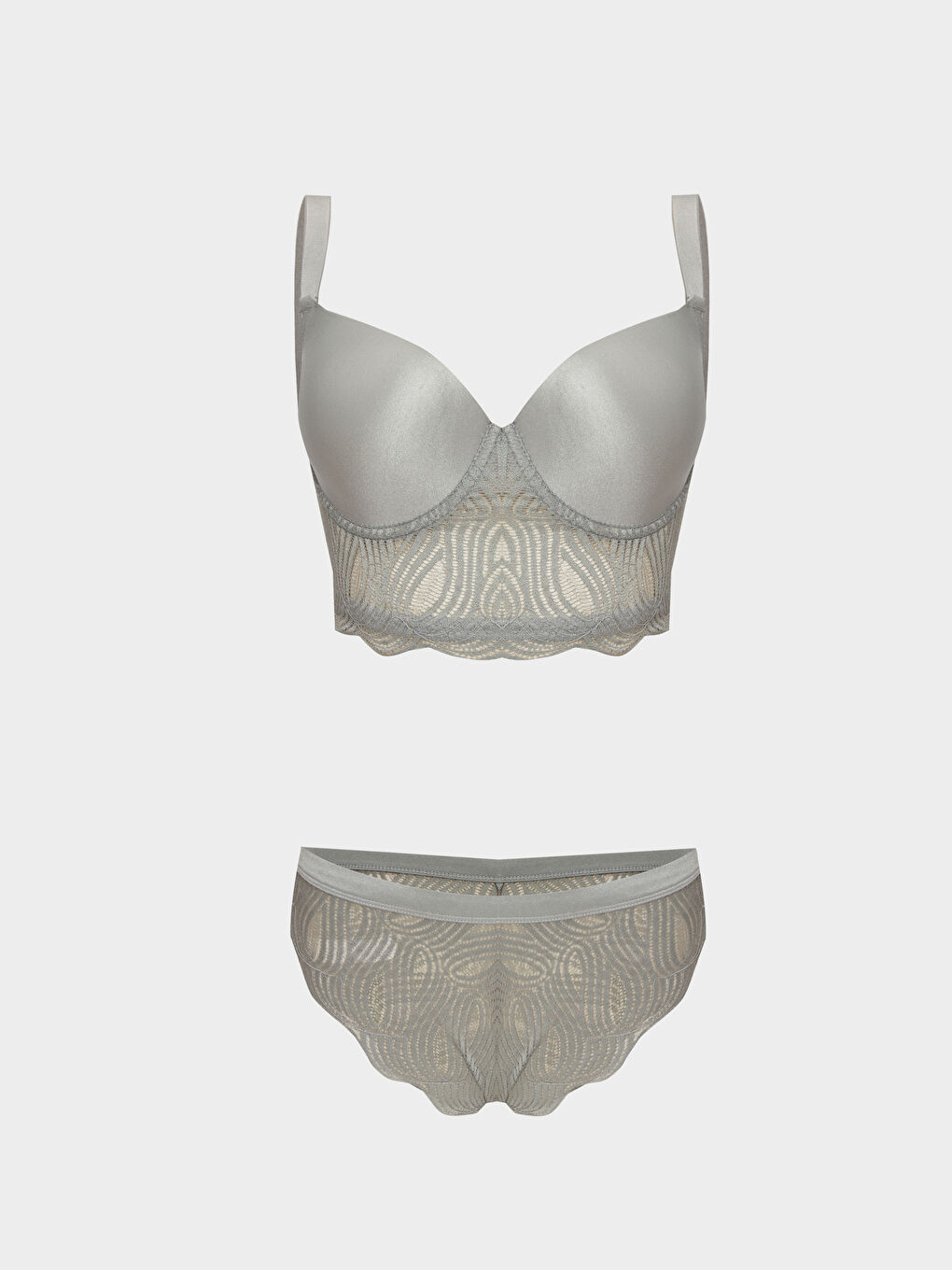 Gri Dantelli Kadın İç Giyim Takım