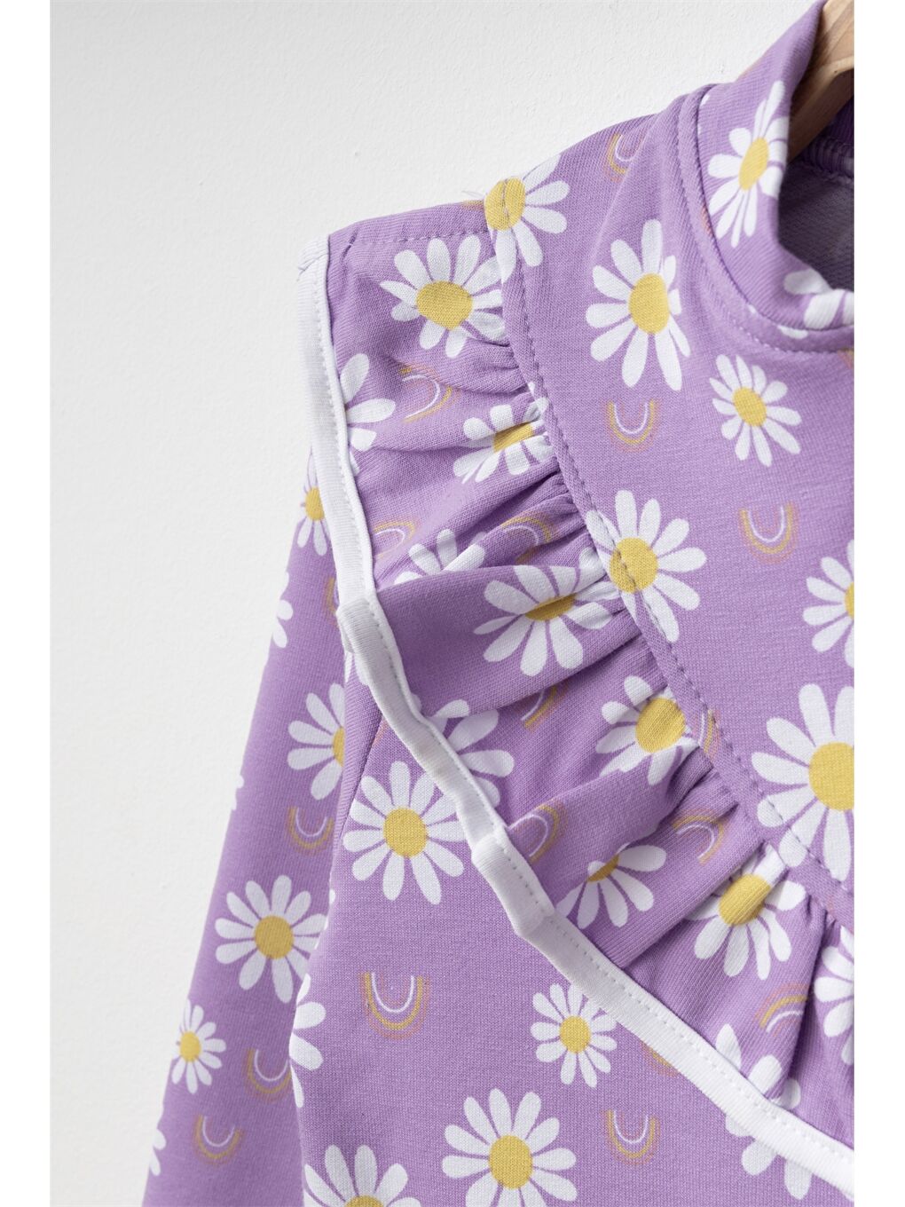 Lila Papatya Desenli Fırfırlı Kız Bebek Hırka-1