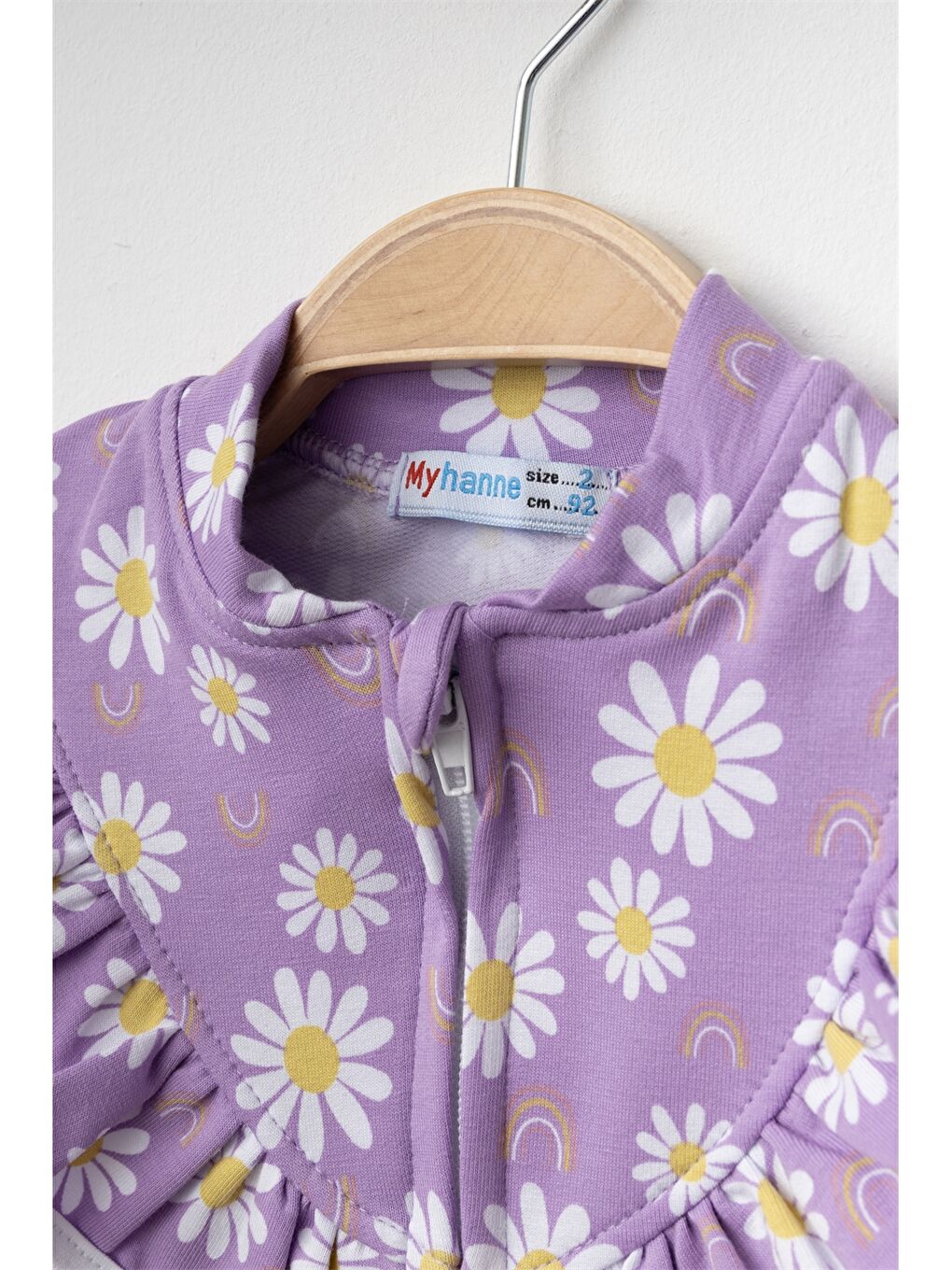 Lila Papatya Desenli Fırfırlı Kız Bebek Hırka-2